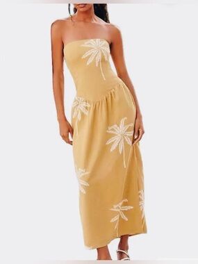 ANTHROPOLOGIE CELANDINE LINEN STRAPLESS DROP WAIST MIDI
DRESS YELLOW XS NWT